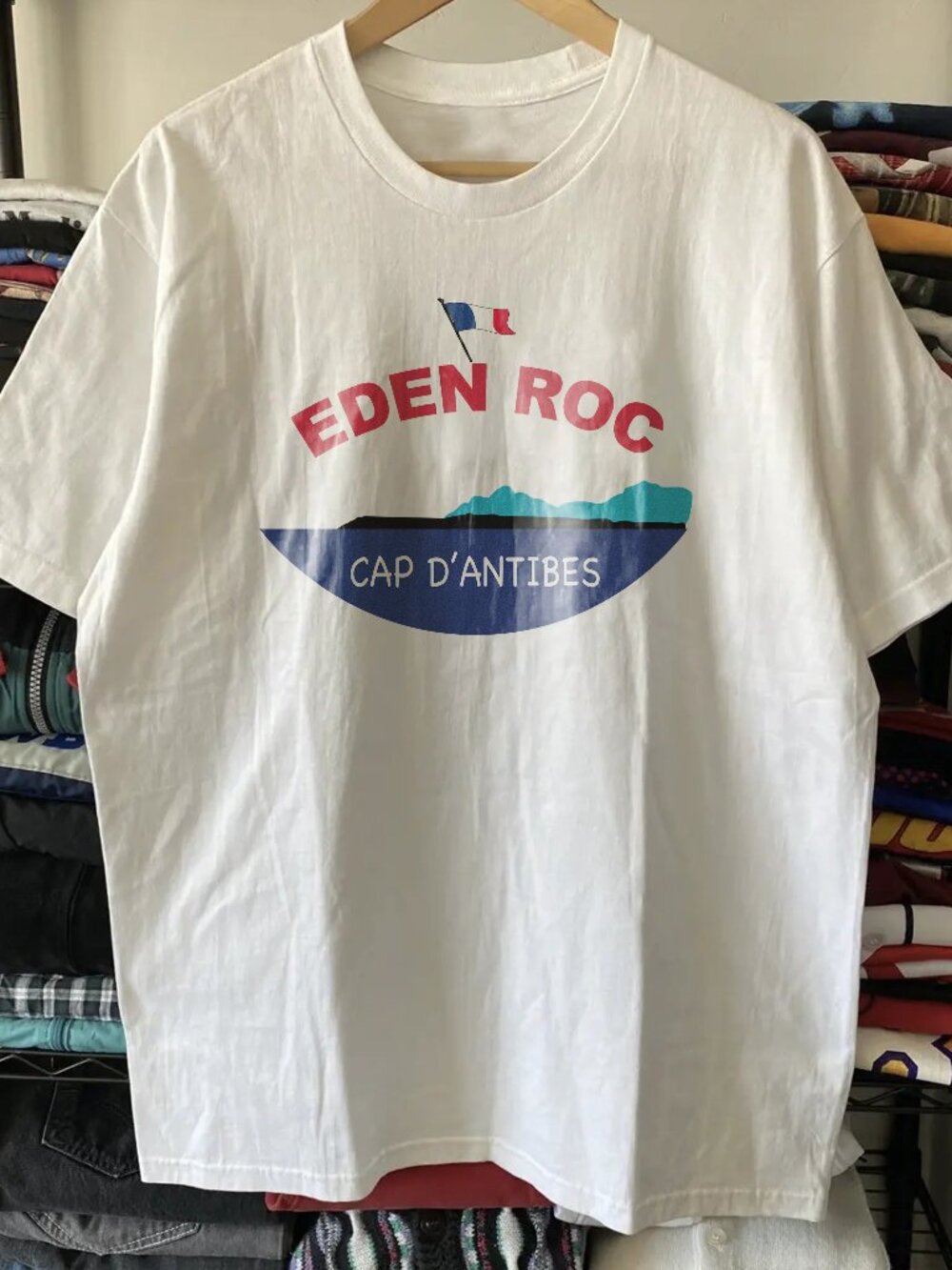 Vintage Rare Mens Tee Shirt Eden Roc Hotel Cap DAntibes Washed White T-Shirt